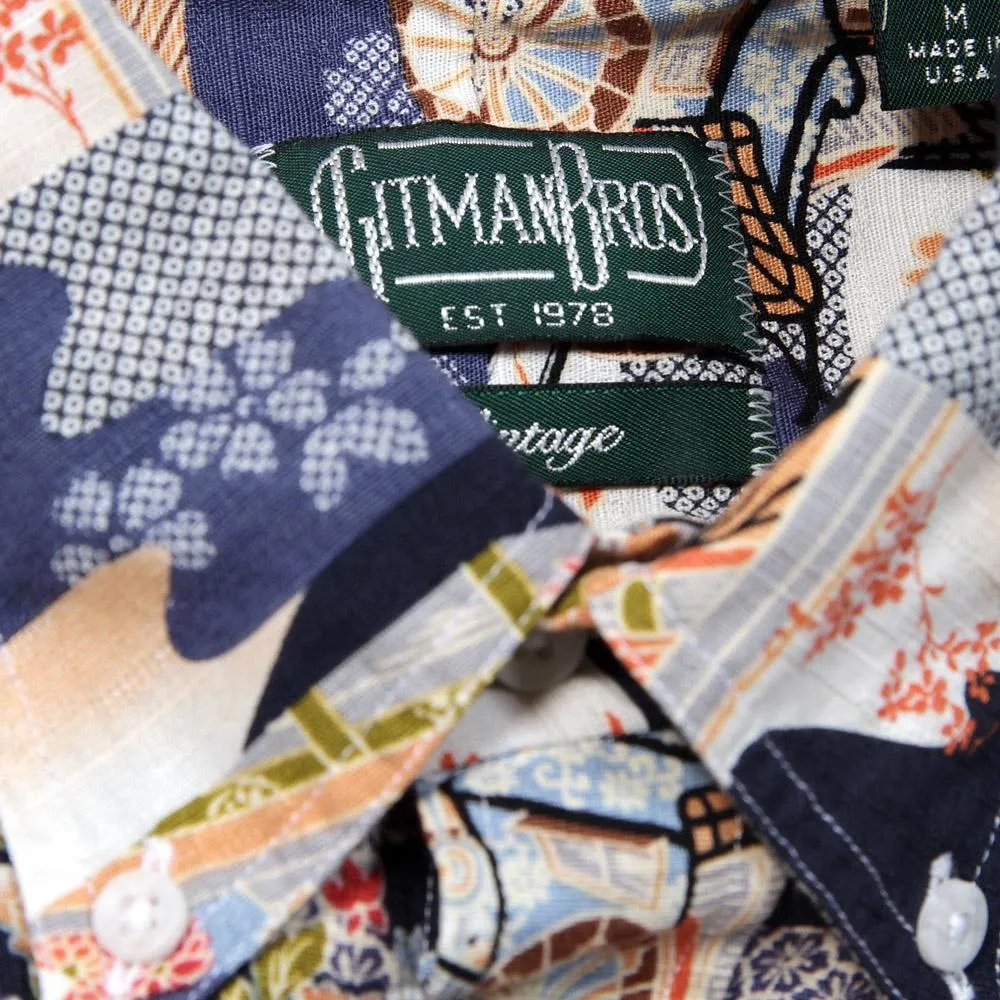 Gitman Vintage SS Kimono Camo ShirtNavy & Orange