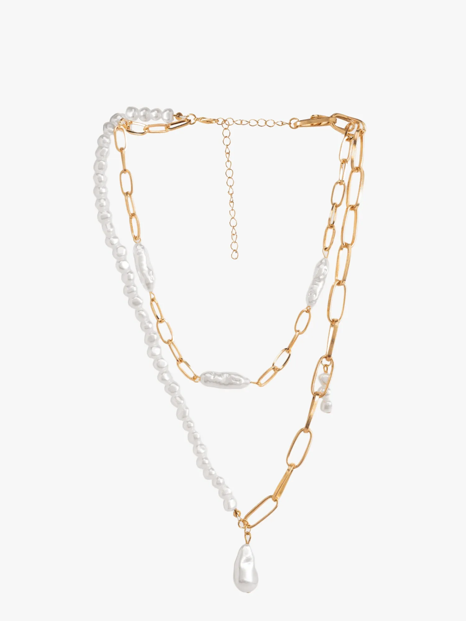 Golden Layered Necklace With Classic Pearls