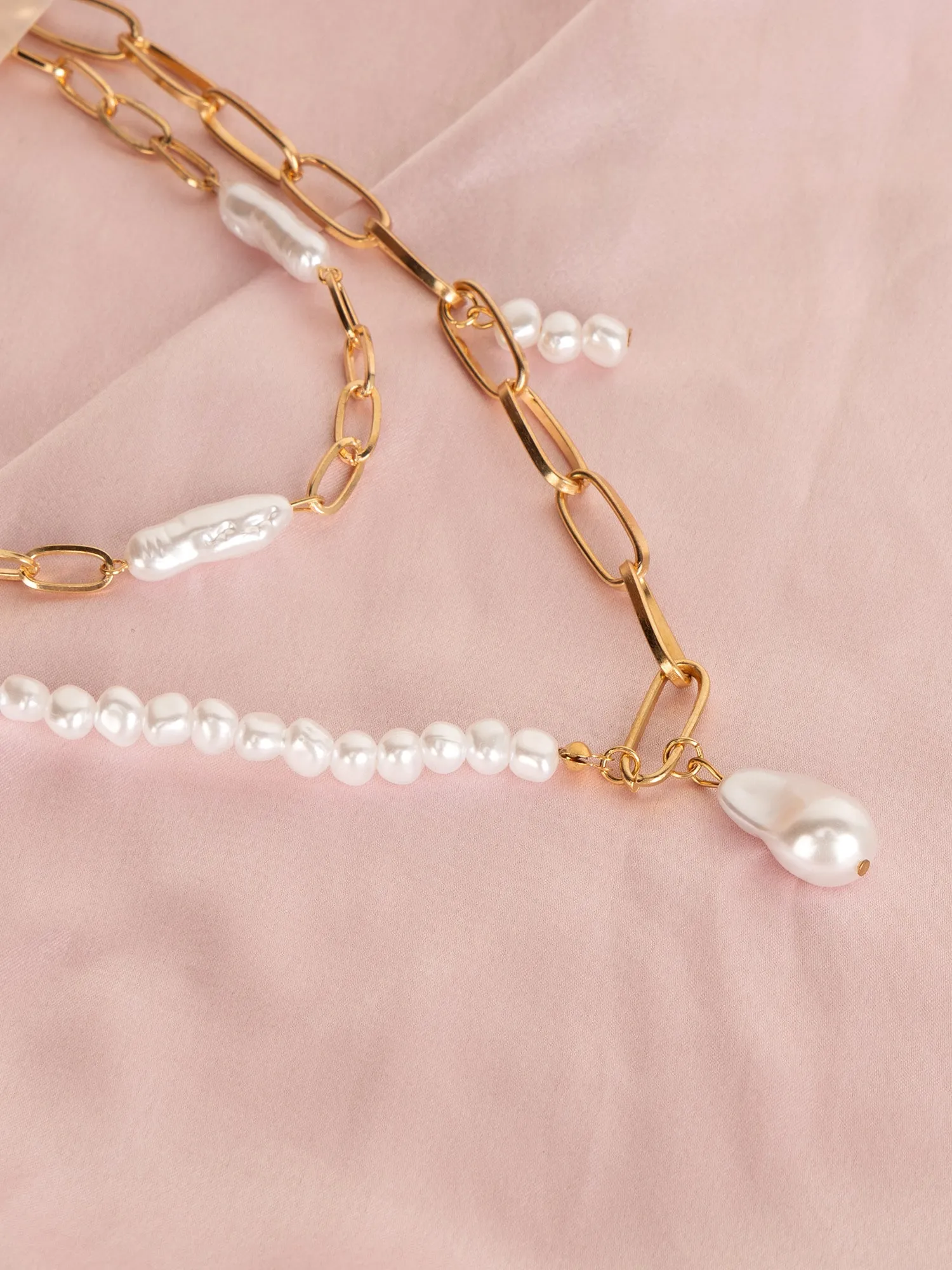 Golden Layered Necklace With Classic Pearls