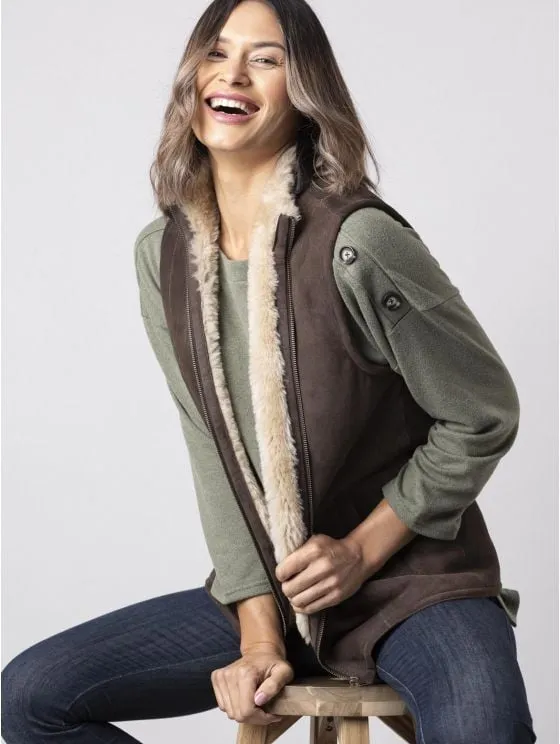 Grange Classic Sheepskin Gilet in Vole Brown