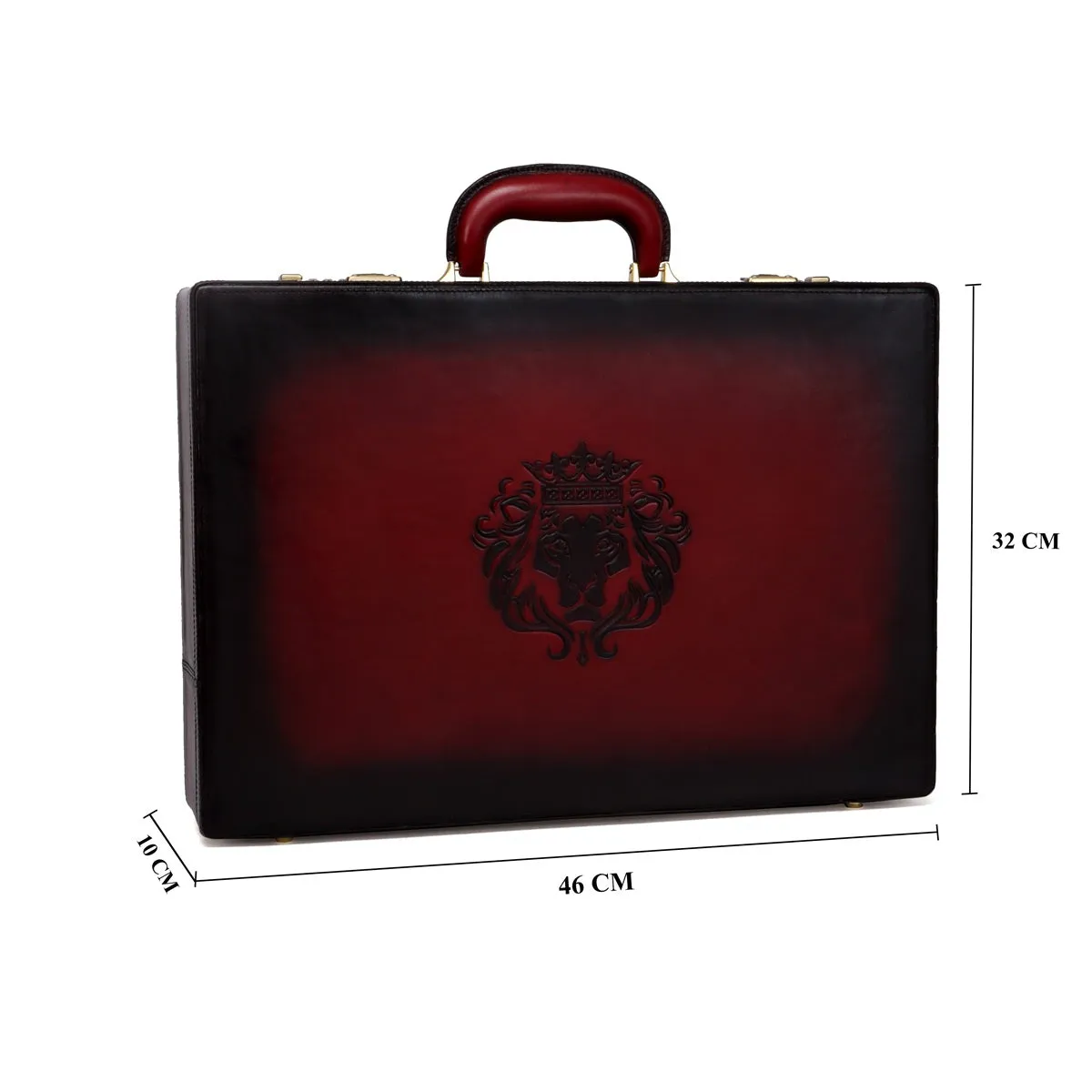 Hand-Painted Office Briefcase In Wine Leather Hard Case With Numeric Lock