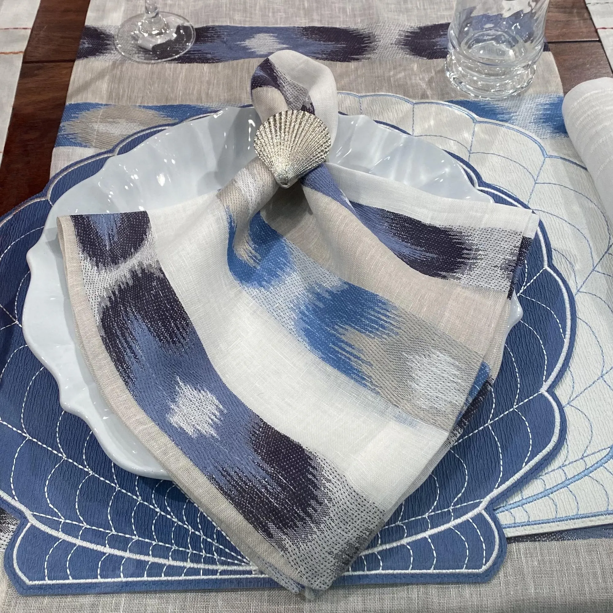 Ikat Blue 22 Linen Napkin Set