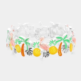 iLLASPARKZ Enamel Palm Tree Flamingo Pineapple Tropical Leaf Stretch Bracelet