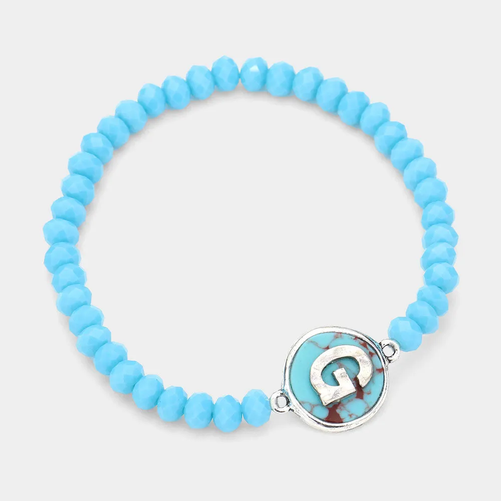 iLLASPARKZ -G- Monogram Turquoise Charm Faceted Beaded Stretch Bracelet