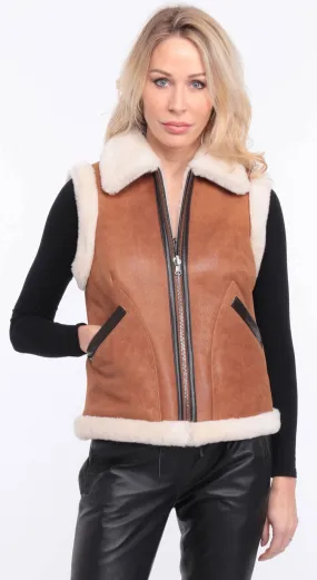 Italy sheepskin whiskey sleeveless vest