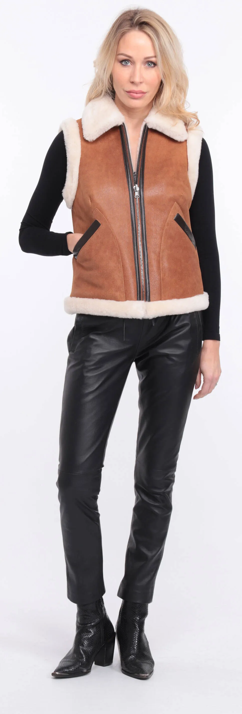 Italy sheepskin whiskey sleeveless vest