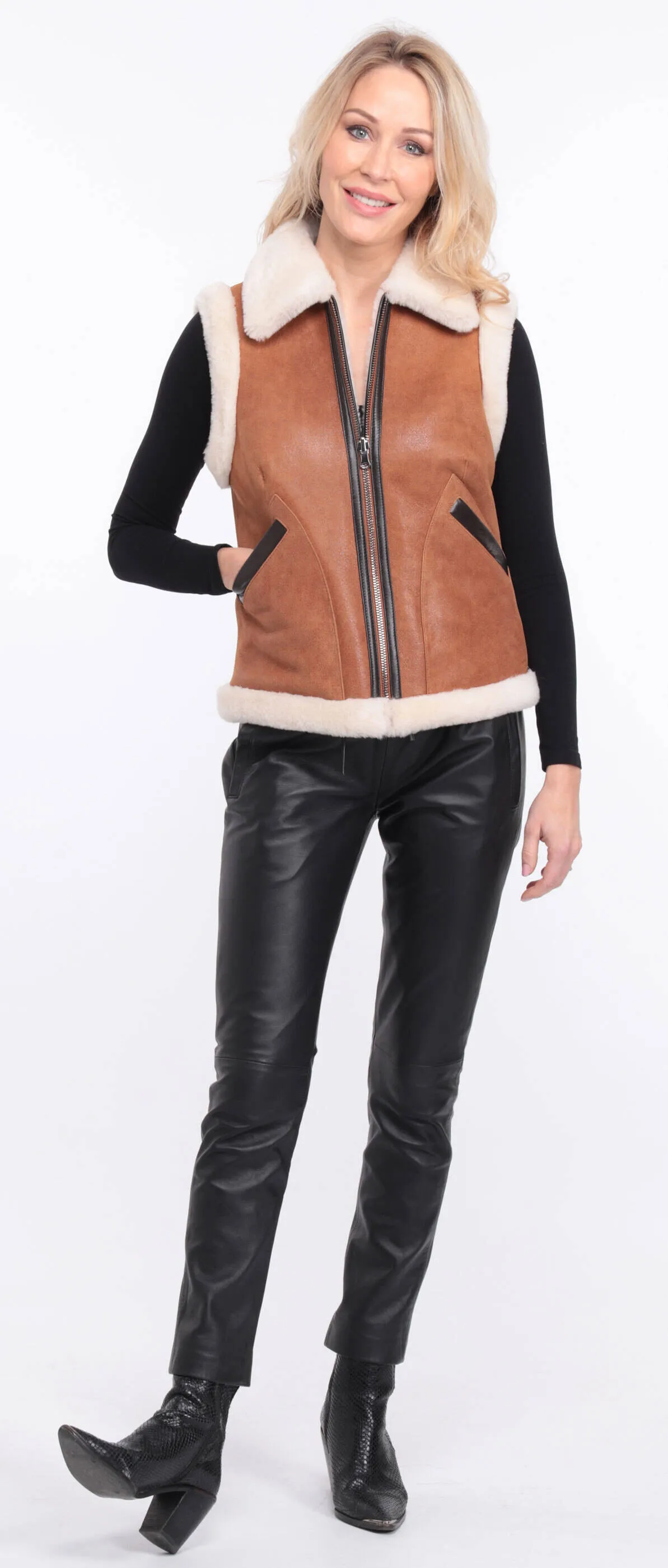 Italy sheepskin whiskey sleeveless vest