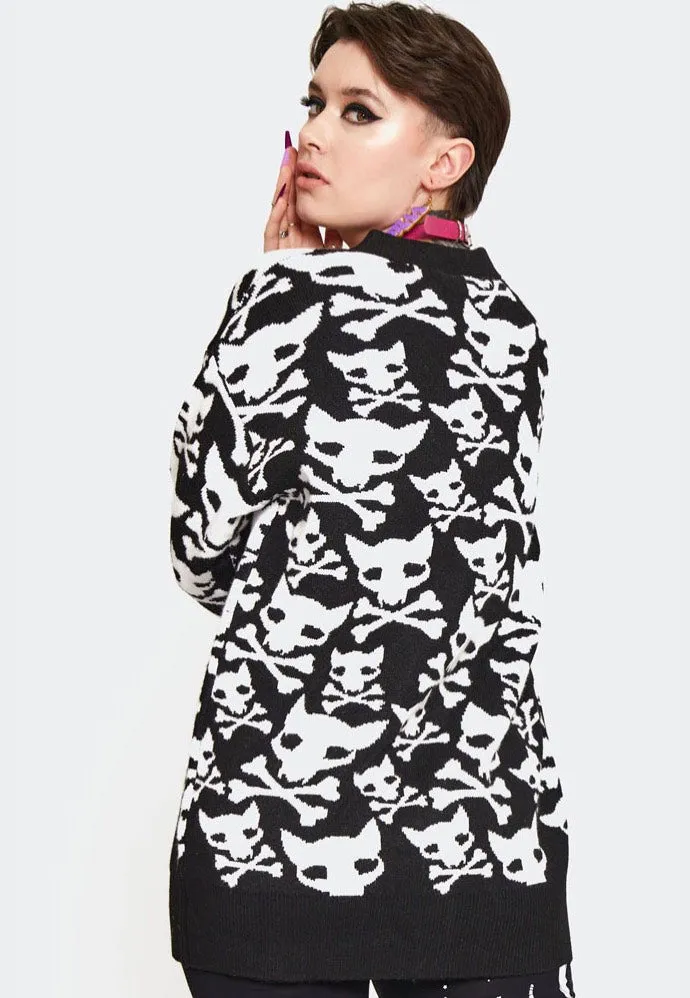 Jawbreaker - Hell Kitten Oversized Black/White - Cardigan