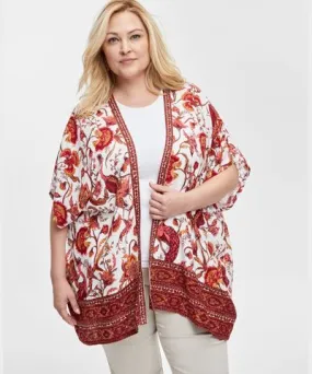 JM Collection Plus Size Printed Open-Front Kimono Top