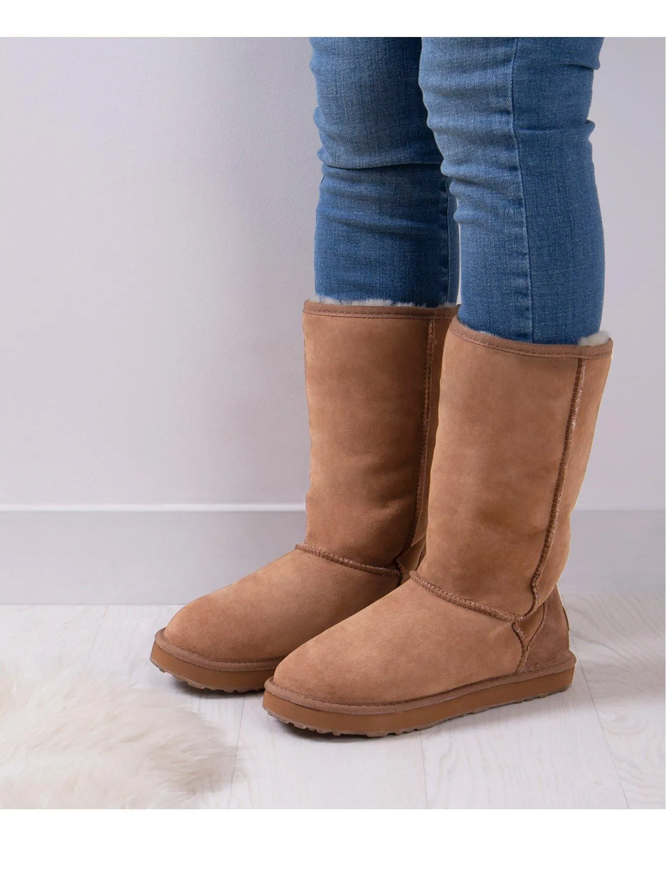 Just Sheepskin Ladies Tall Classic Sheepskin Boot - Chestnut