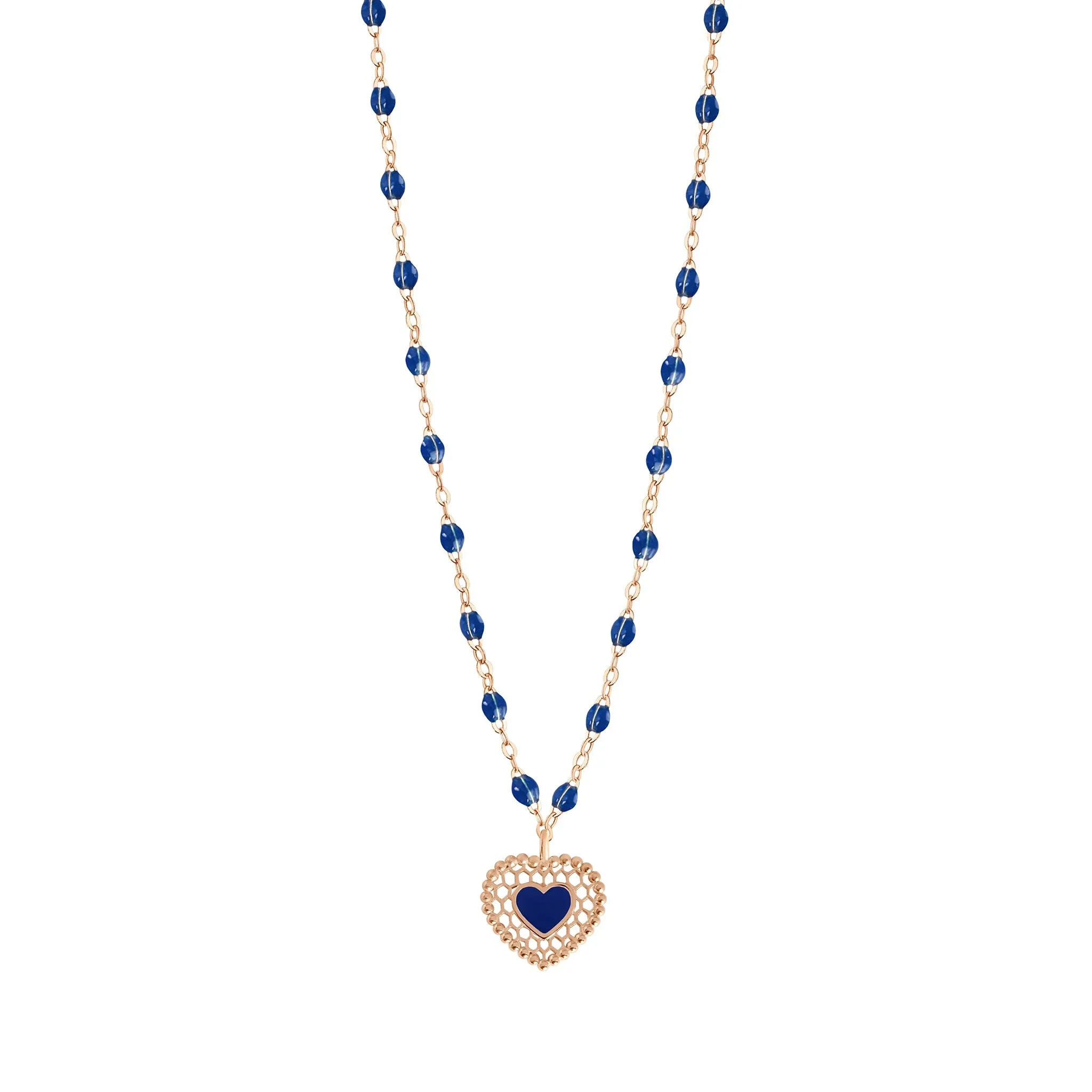 Lapis Lace Heart Necklace, Rose Gold, 16.5