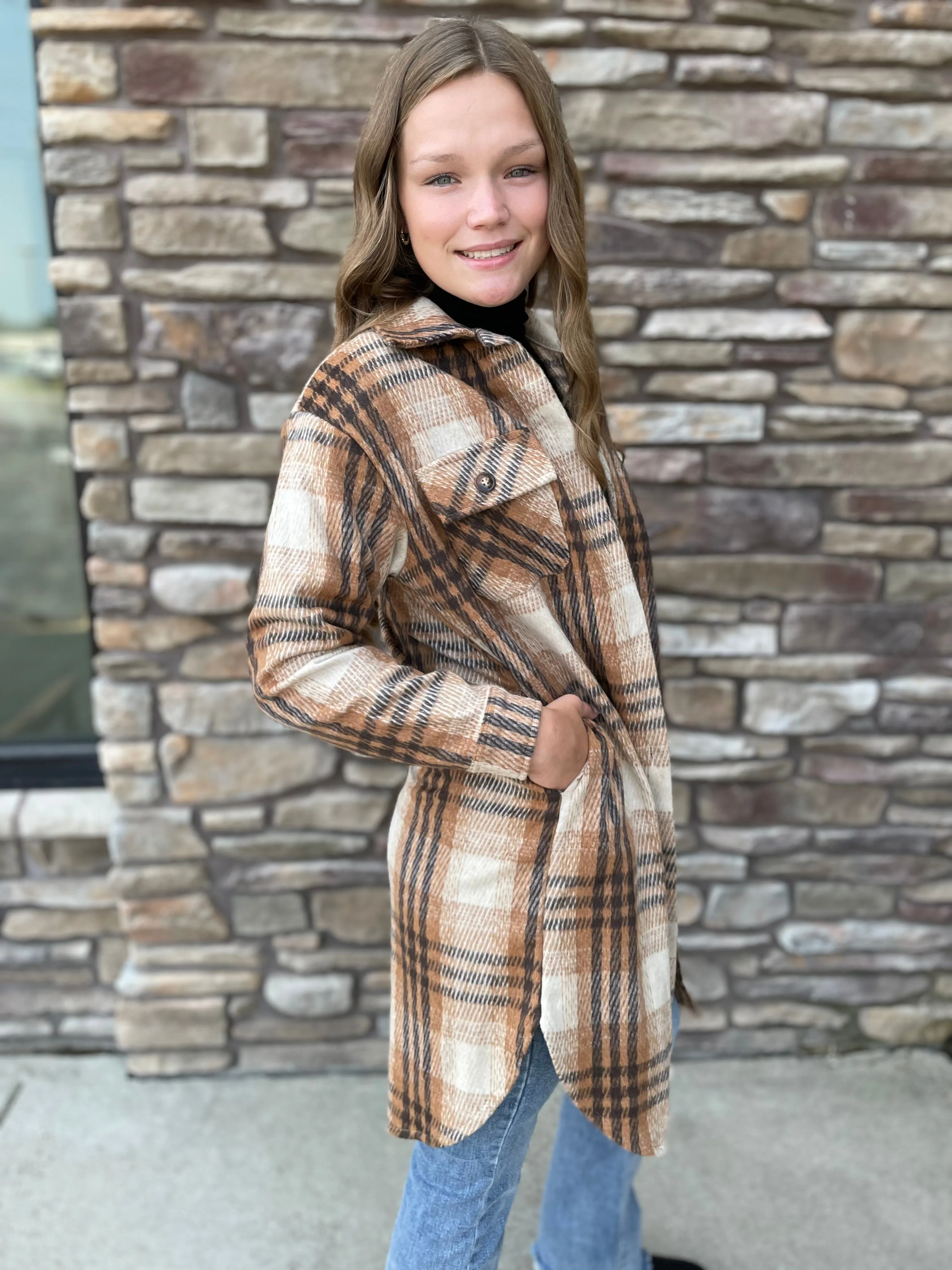 Long Plaid Flannel | Brown, Tan, & Rust