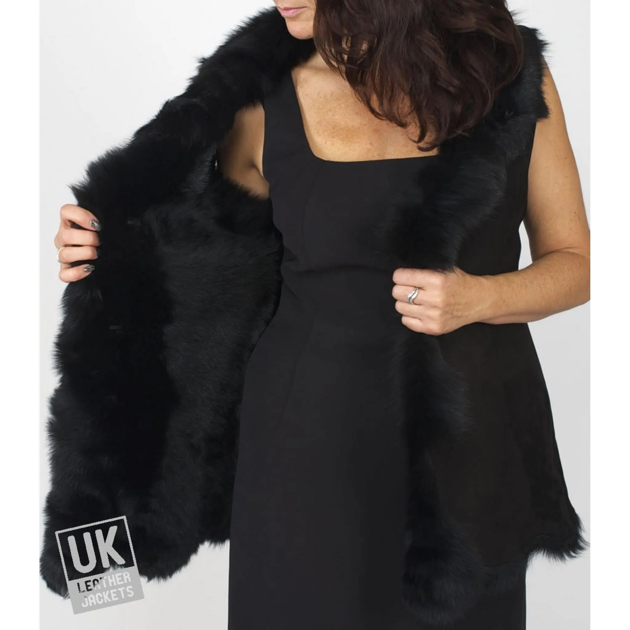 Long Toscana Sheepskin Gilet in Black | Free UK Delivery