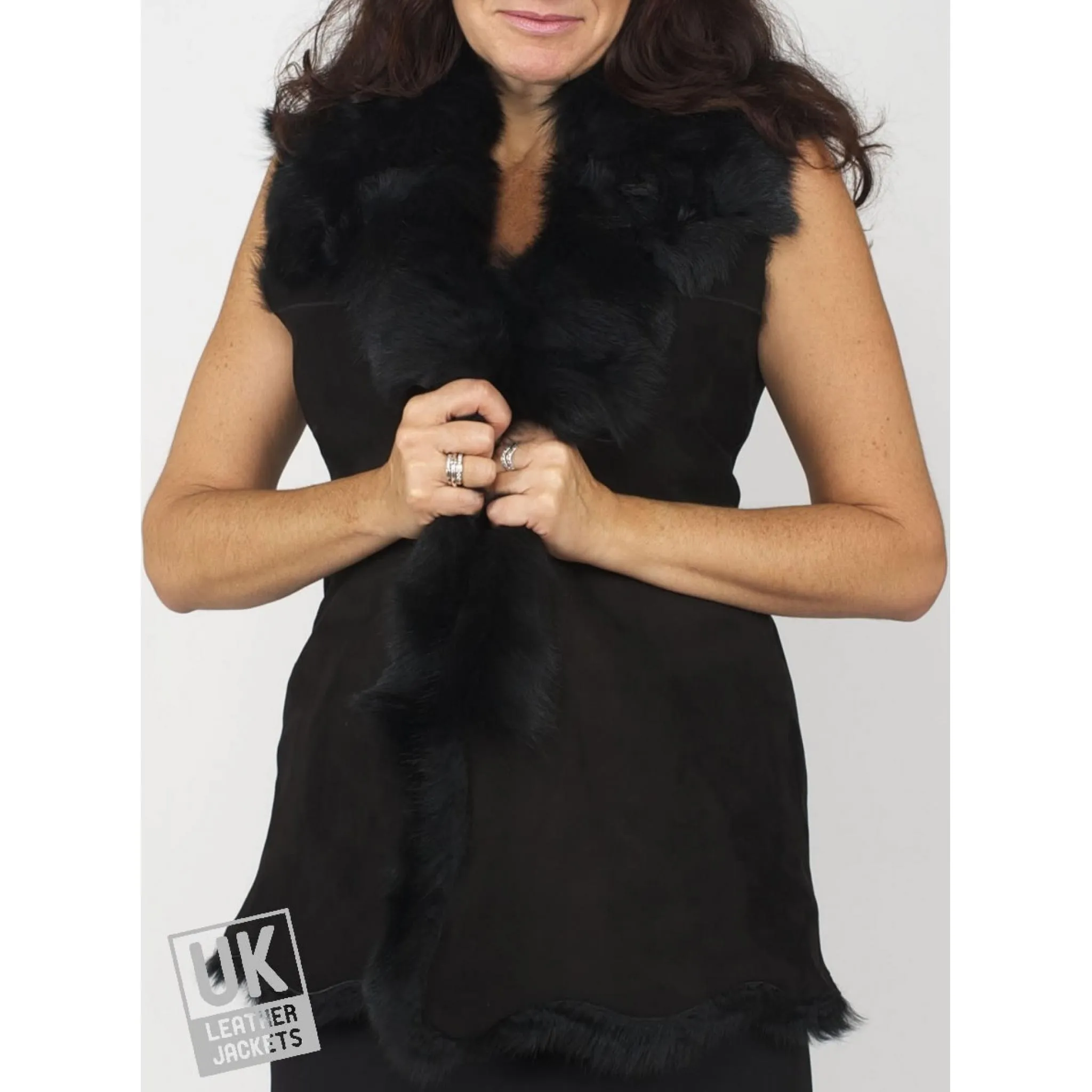 Long Toscana Sheepskin Gilet in Black | Free UK Delivery