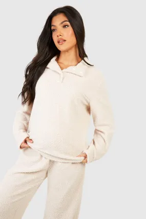 Maternity Fluffy Borg Collared Lounge Sweatshirt