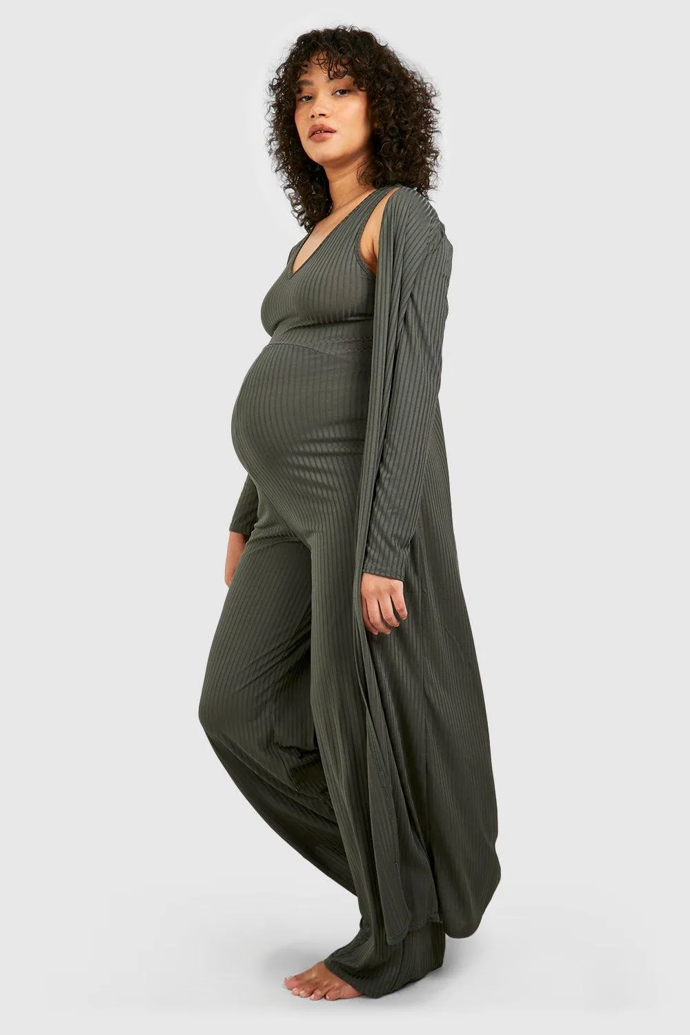 Maternity Rib Jumpsuit & Duster Lounge Set