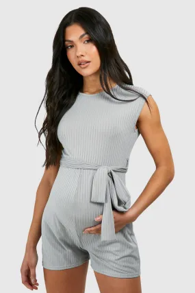 Maternity Sleeveless Belted Lounge Romper