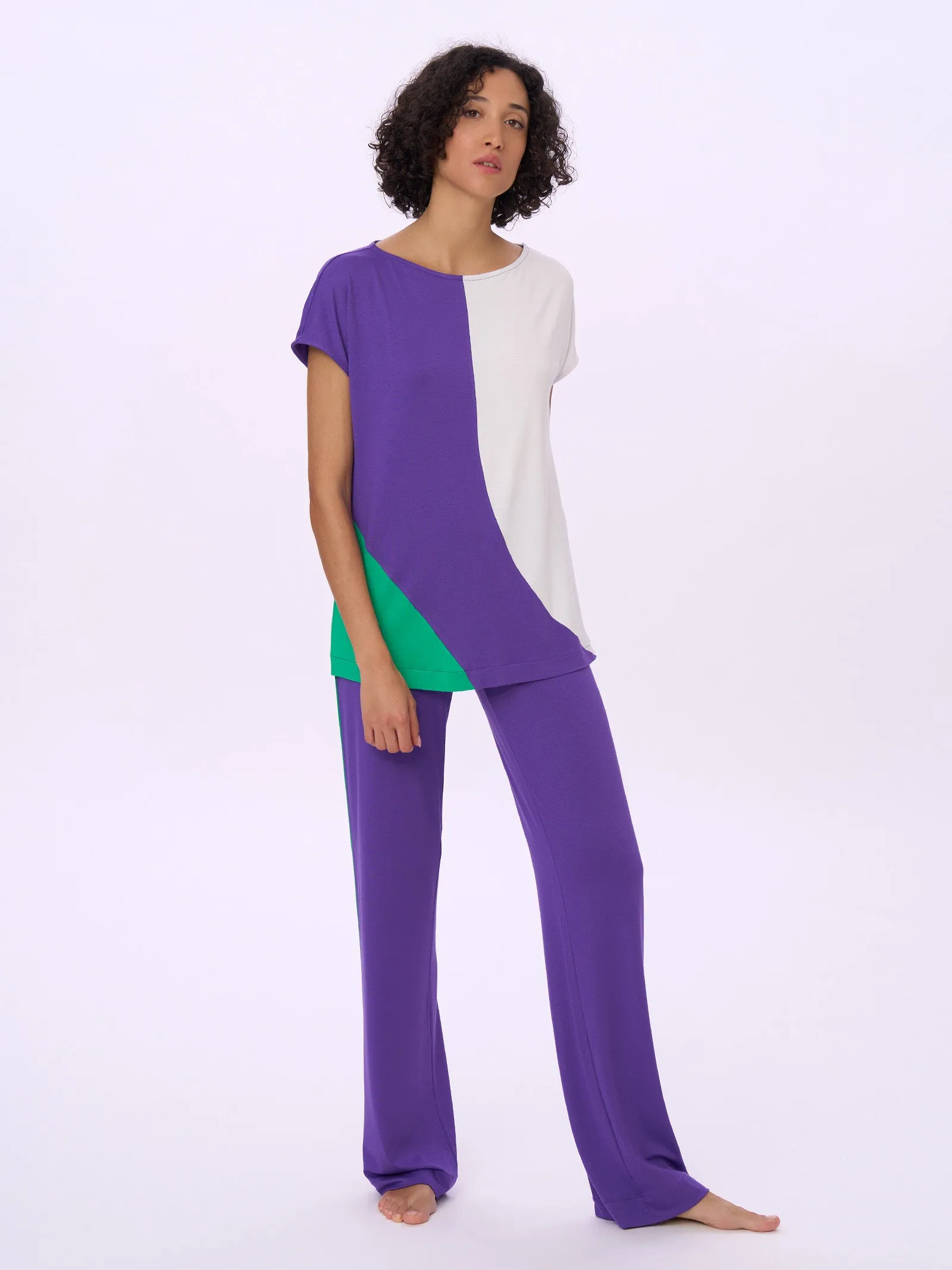 Maxi T-shirt multicolor in Viscosa Summer - Fant.Beetroot Purple