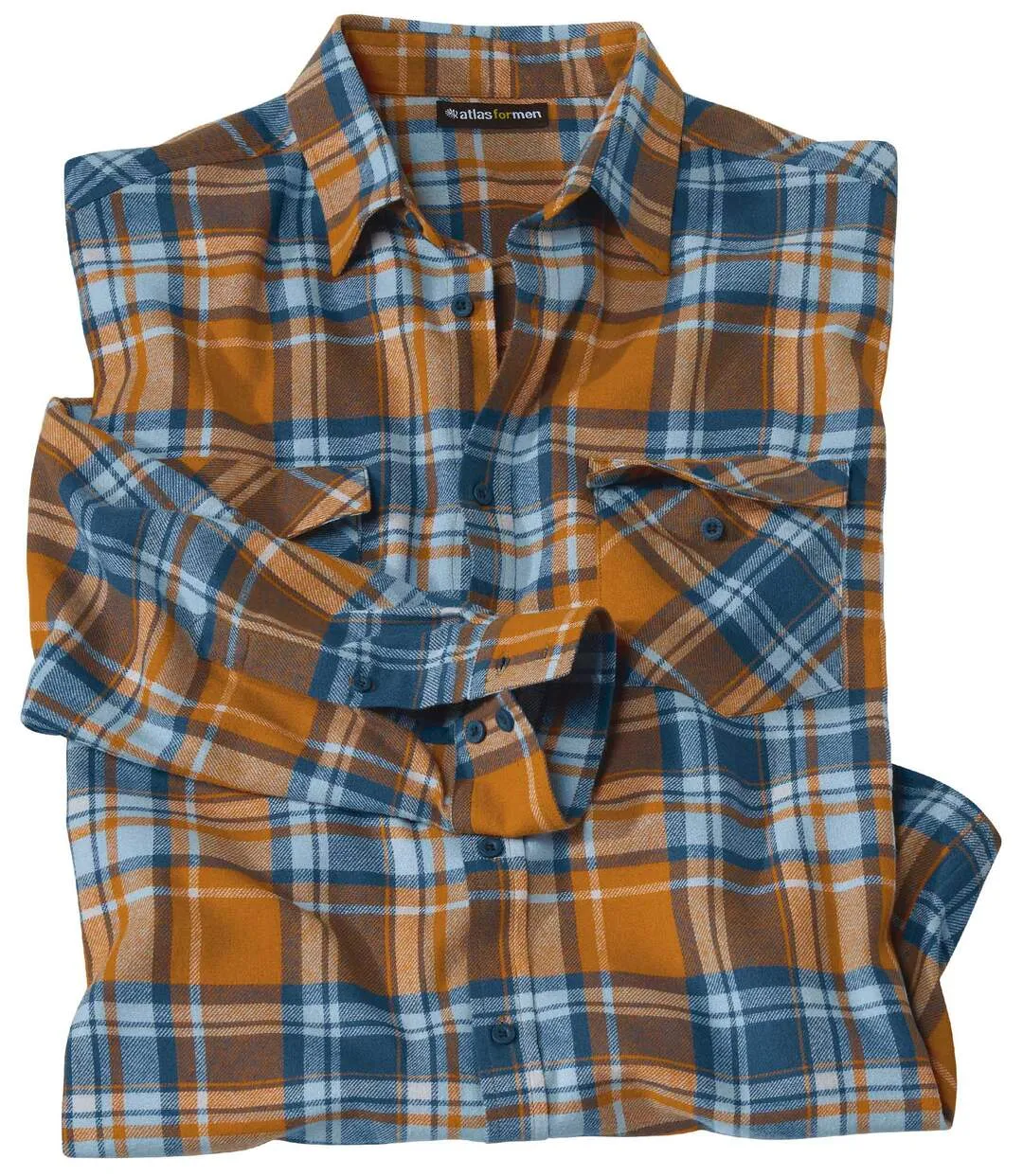 Men's Checked Flannel Shirt - Orange Blue 