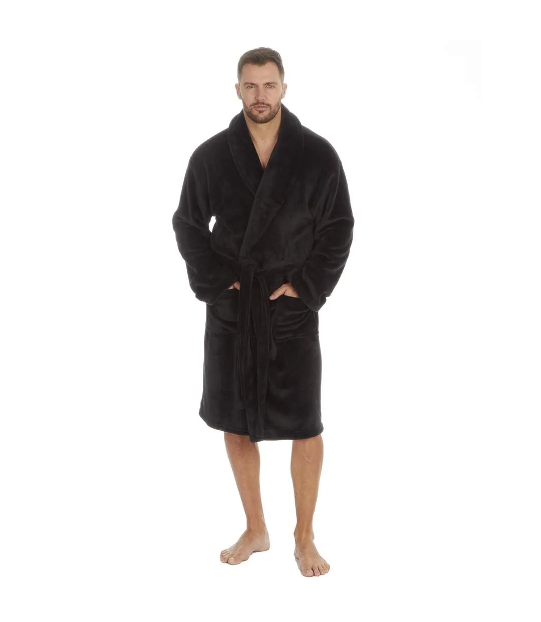 Mens flannel fleece robe navy Pierre Roche