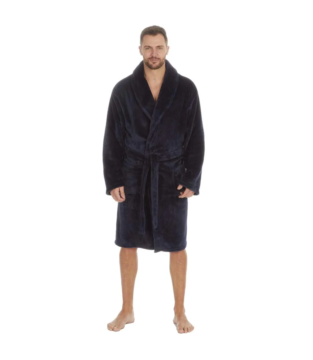 Mens flannel fleece robe navy Pierre Roche