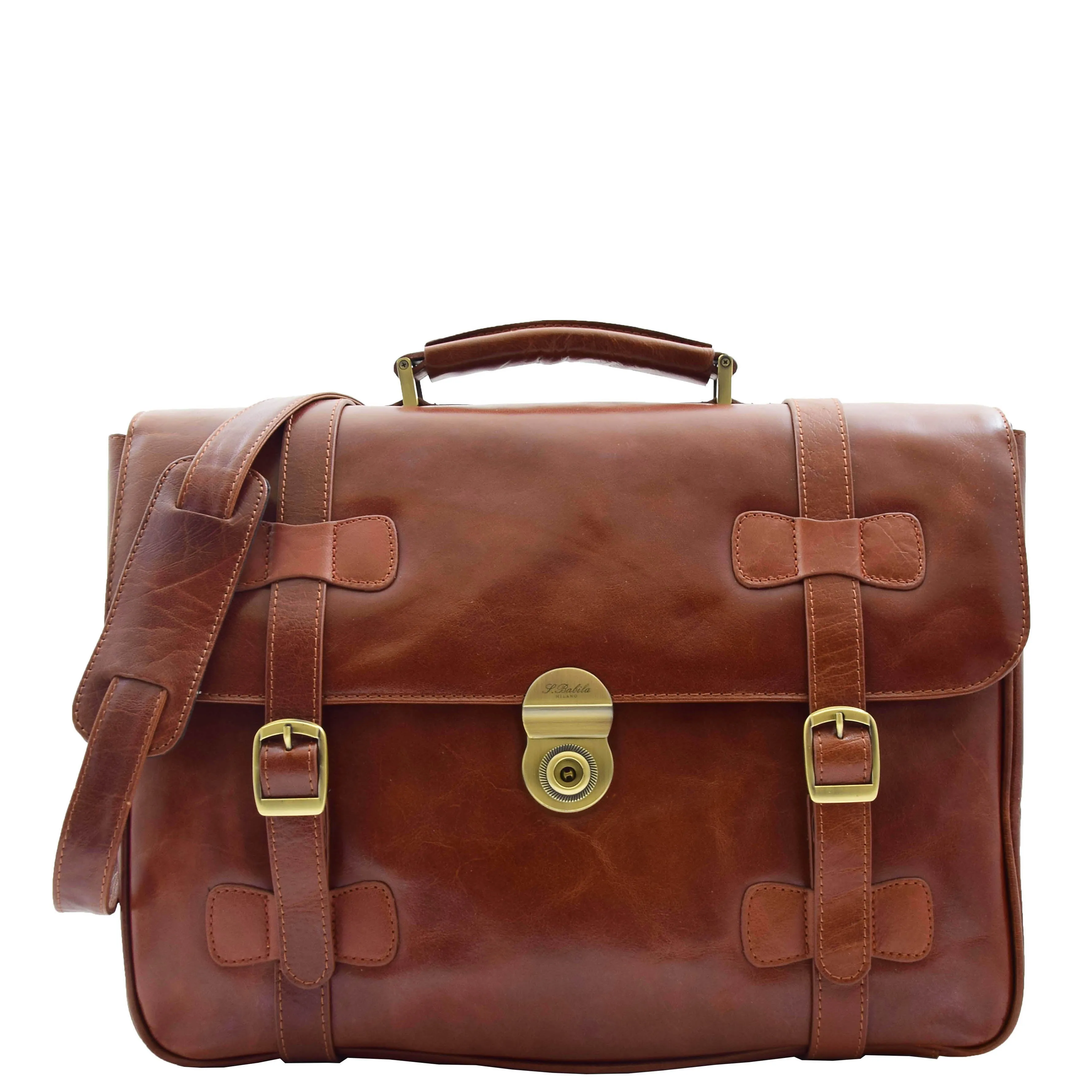 Mens Leather Briefcase Cross Body Bag Snowshill Cognac