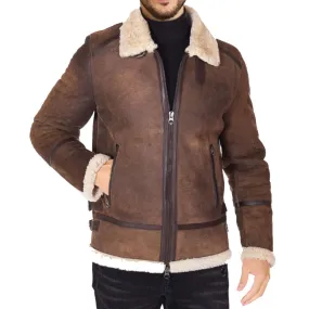 Men's Rustic Brown Toscana Sheepskin Jacket with Faux Fur