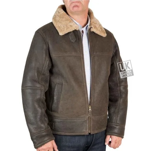 Mens Shearling Sheepskin Flying Jacket - Calgary - Vintage Matt Brown | Free UK Delivery