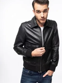 Men's Sheepskin Collar Pilot Leather  Jacket