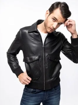 Men's Sheepskin Collar Pilot Leather  Jacket