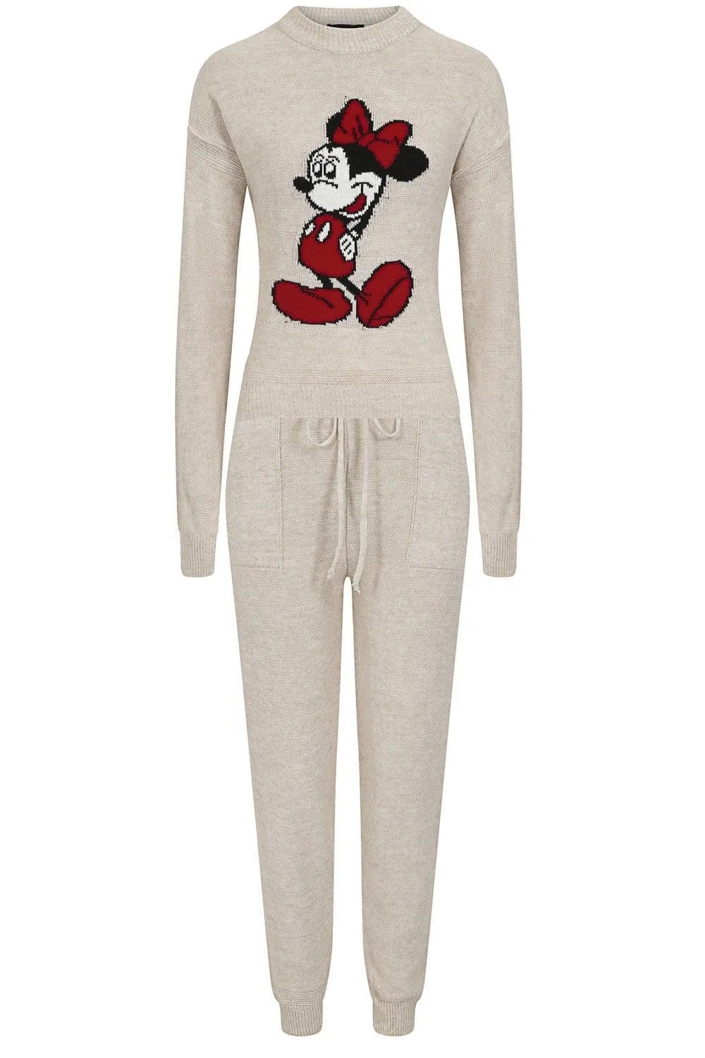 Minnie Mouse Beige Knit Woven Cartoon Lounge Set