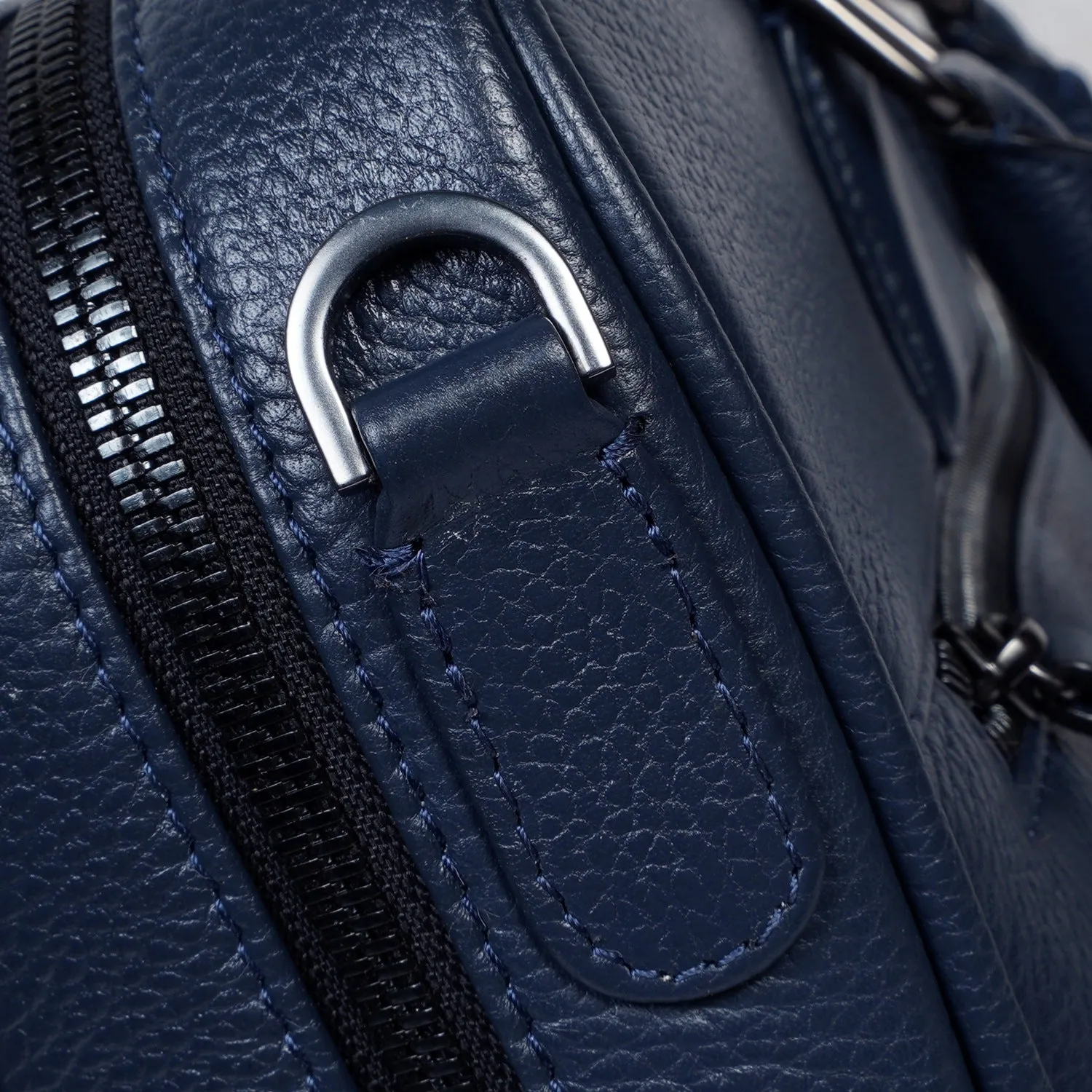 Organized Laptop/Office Briefcase in Textured Navy Blue Leather