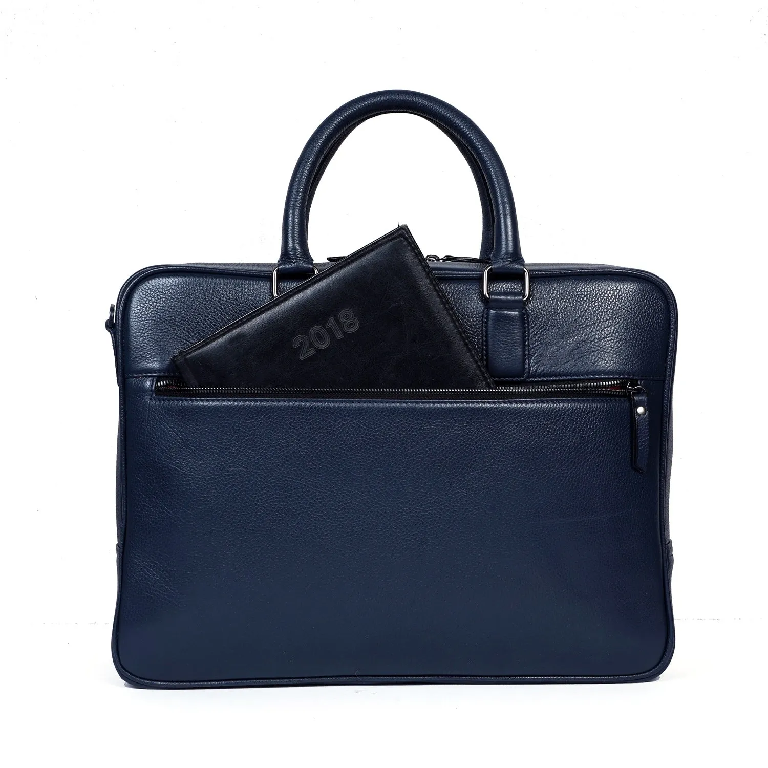 Organized Laptop/Office Briefcase in Textured Navy Blue Leather