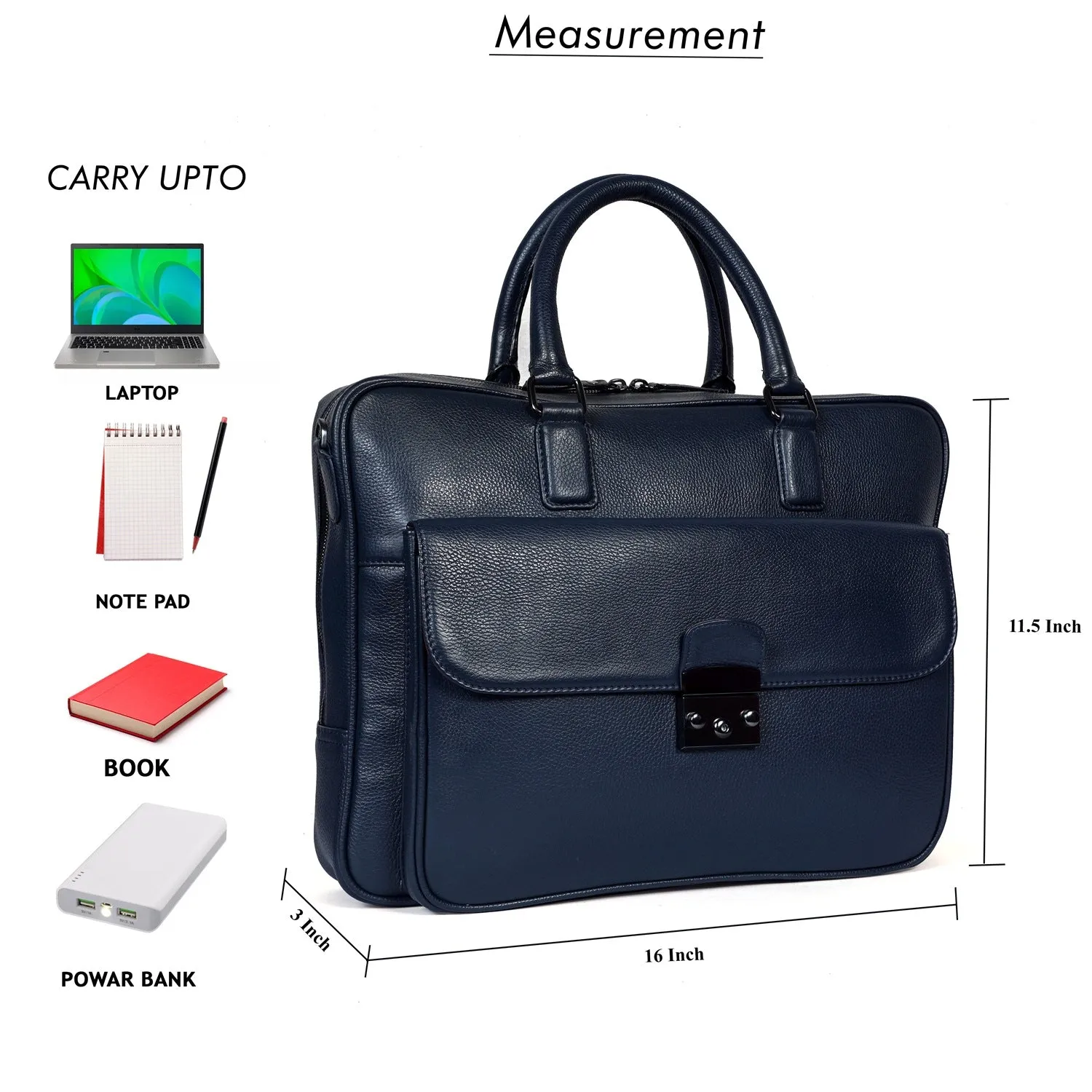 Organized Laptop/Office Briefcase in Textured Navy Blue Leather