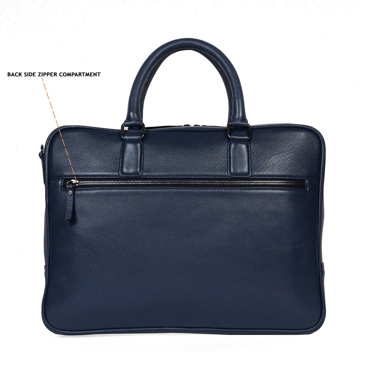 Organized Laptop/Office Briefcase in Textured Navy Blue Leather