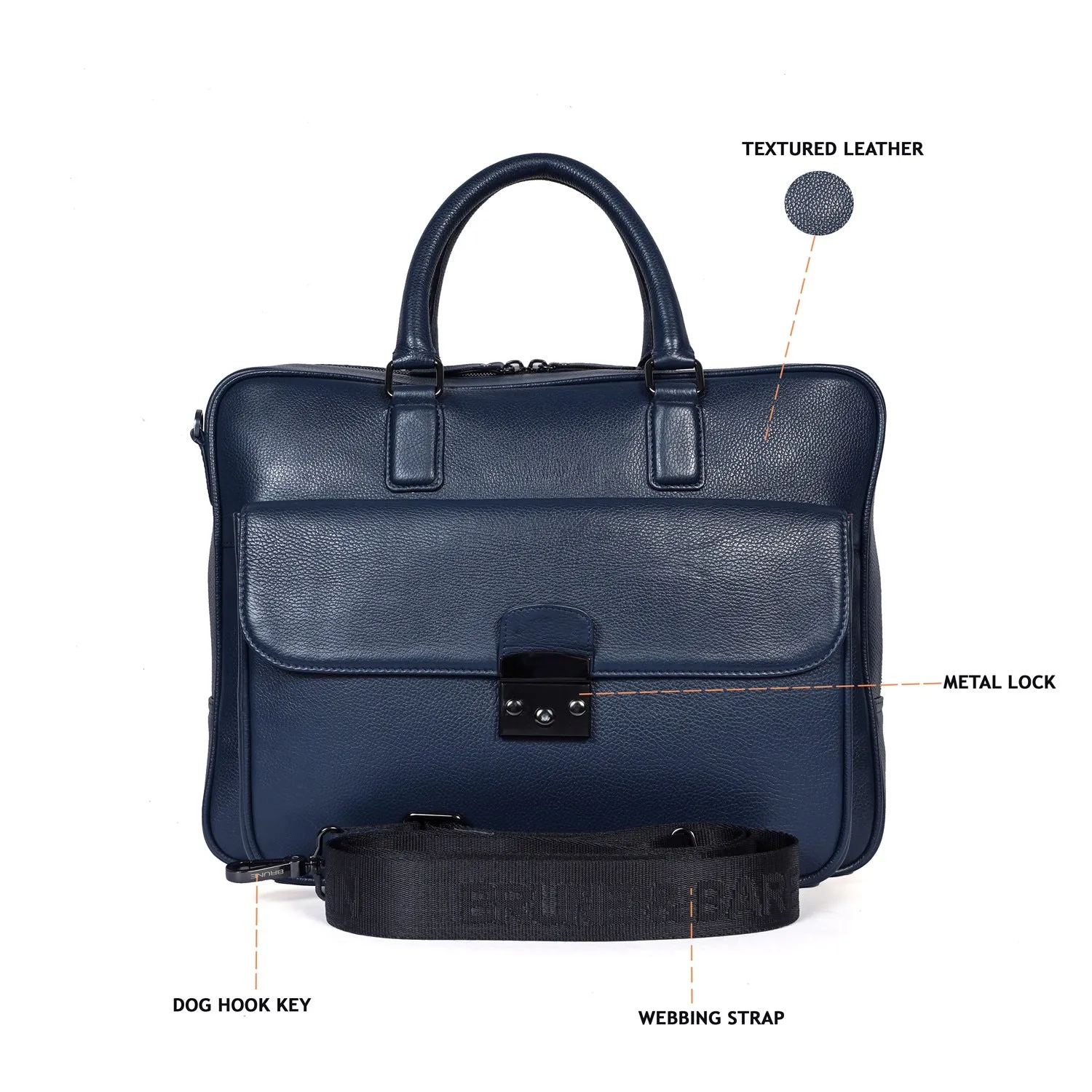 Organized Laptop/Office Briefcase in Textured Navy Blue Leather