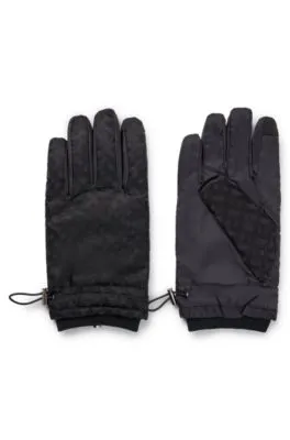 Padded gloves with tonal monogram details and flannel lining