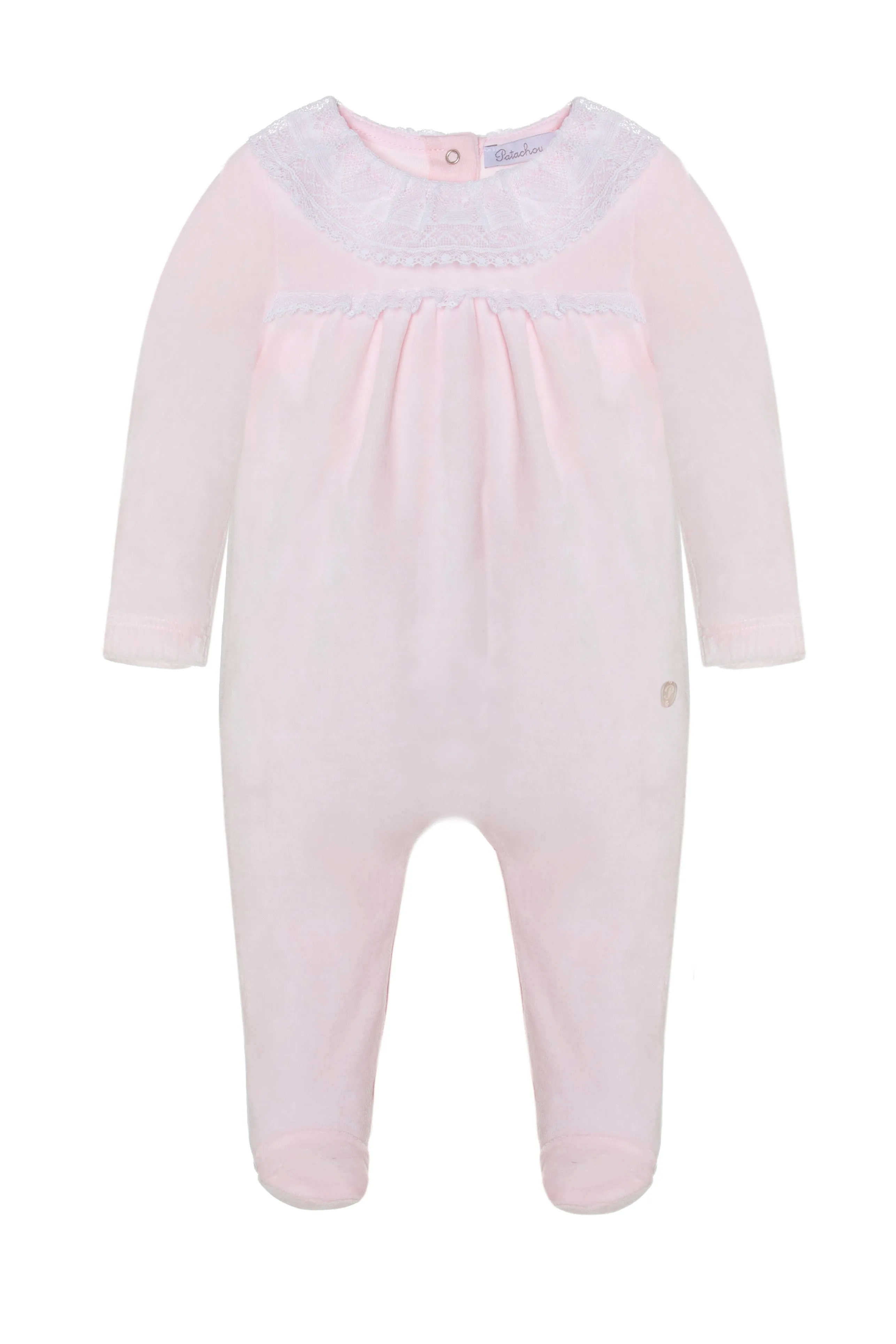 Patachou LS Velour Lace Trim Footie