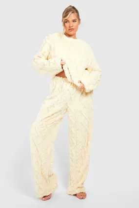 Plus Cable Knit Fleece Lounge Wide Leg Pants