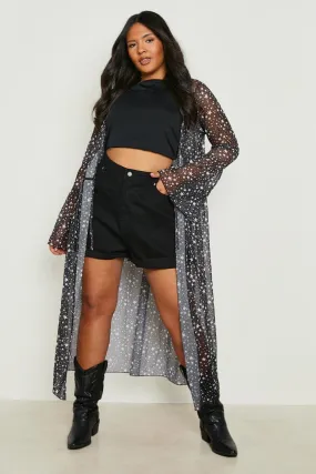 Plus Mesh Mini Stars Bell Sleeve Kimono