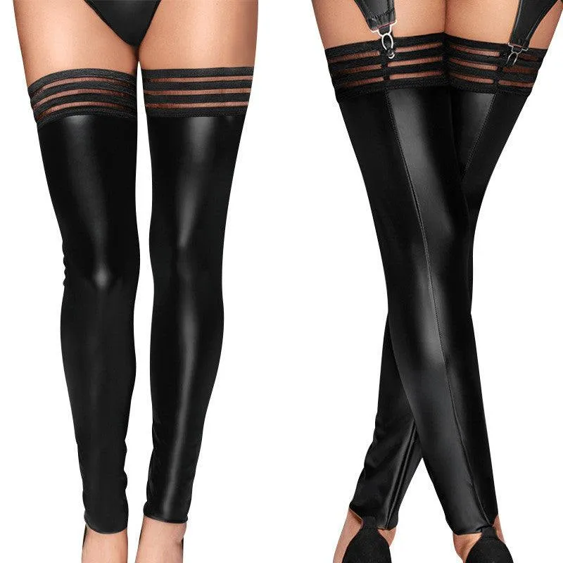 Pole Dance Sexy Stockings Lingerie Hot Night Club PVC Leather