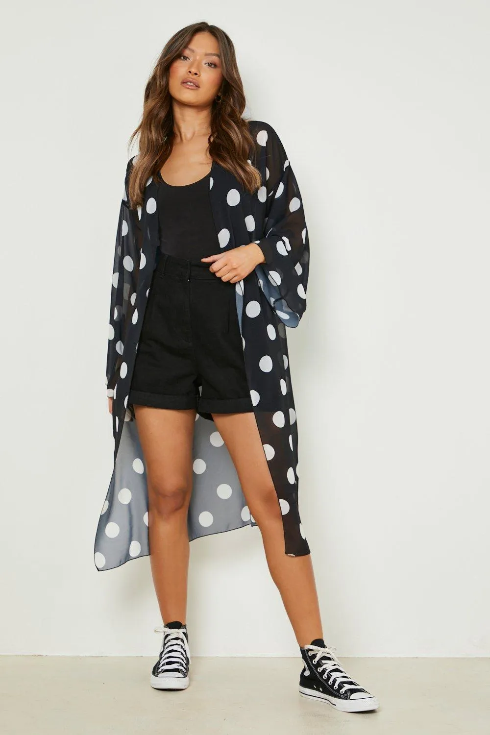 Polka Dot Chiffon Midi Kimono