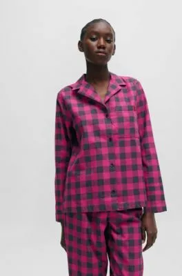 Relaxed-fit pajama top in checked cotton flannel