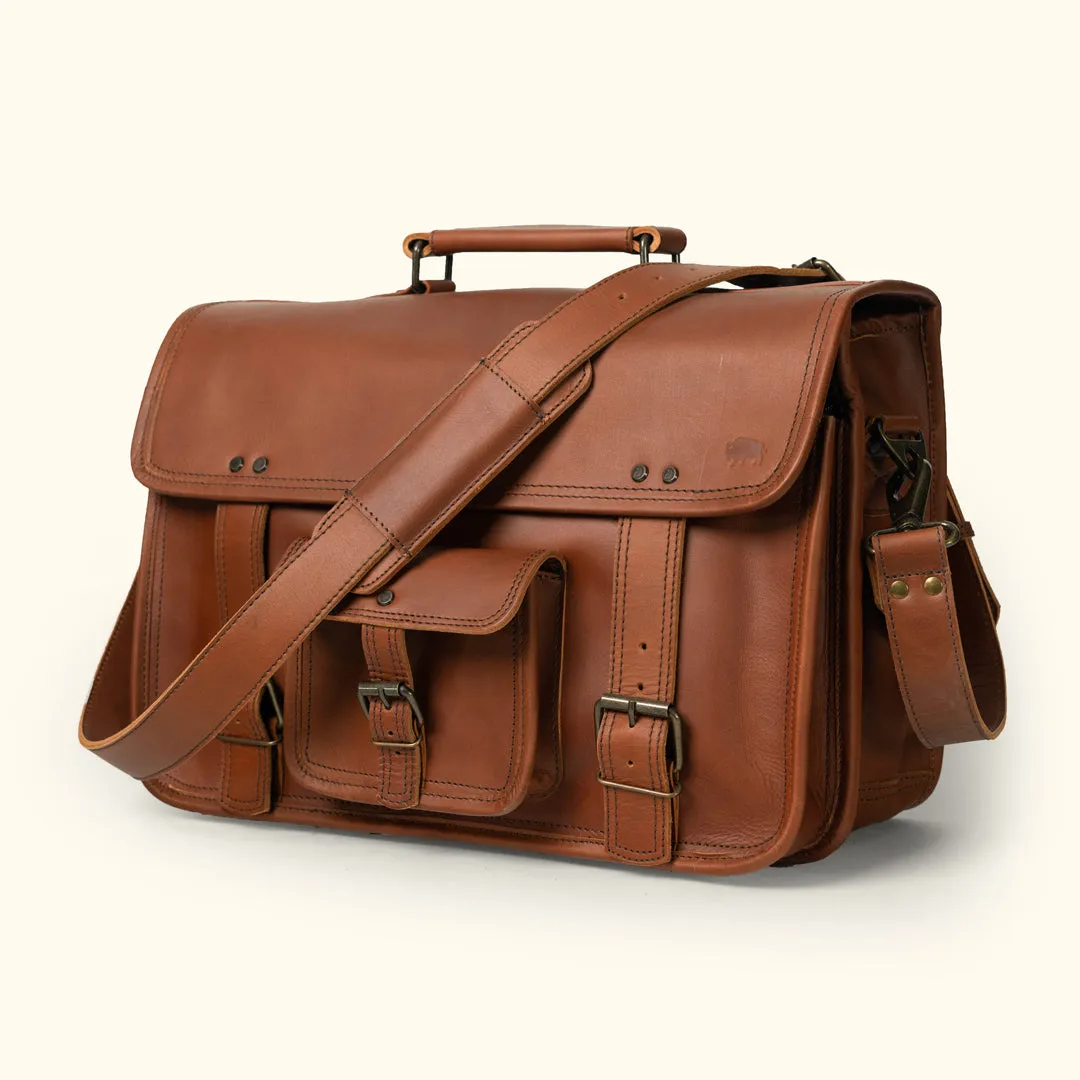 Roosevelt Buffalo Leather Briefcase Bag | Amber Brown