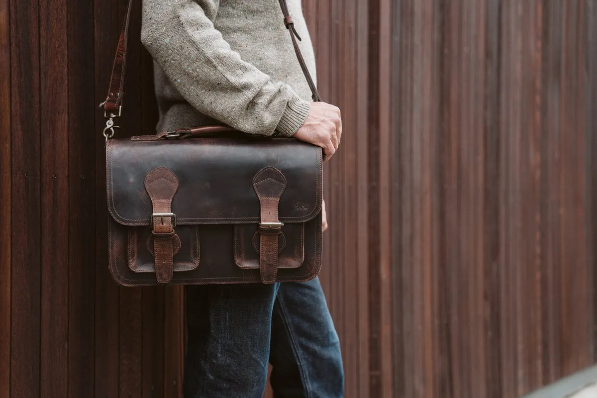 Roosevelt Leather Briefcase | Dark Oak