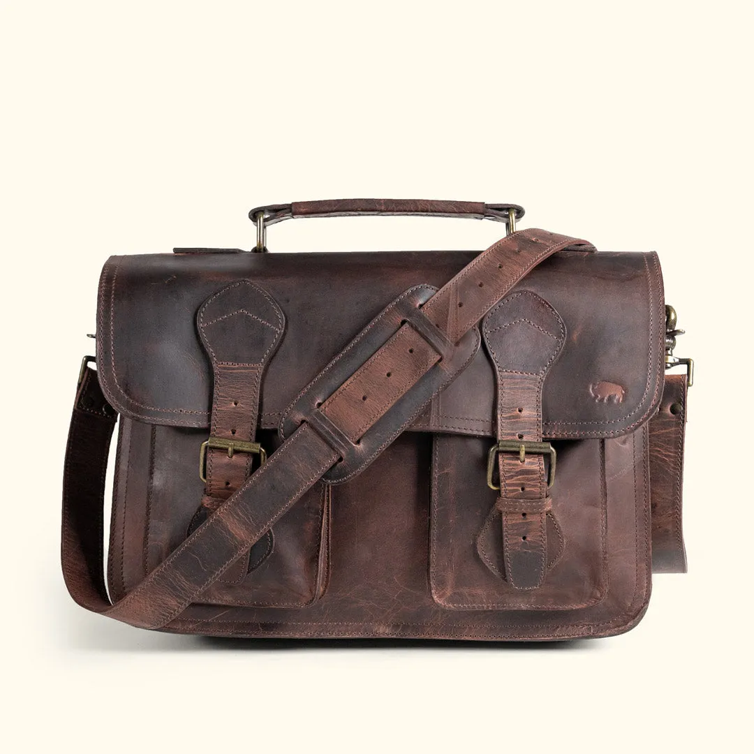 Roosevelt Leather Briefcase | Dark Oak