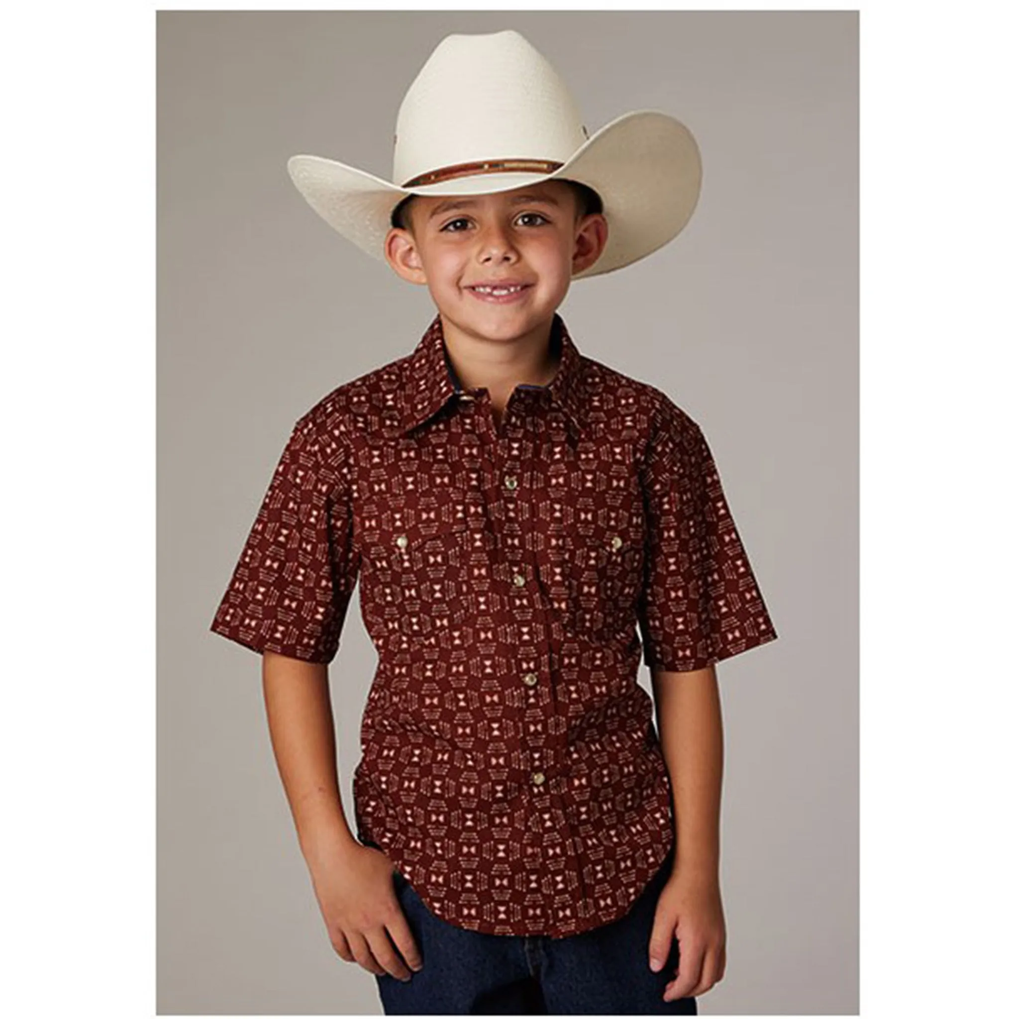 Roper Boys Red Geo Print Short Sleeve