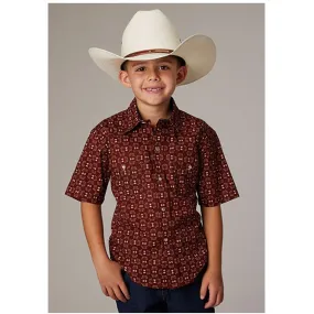 Roper Boys Red Geo Print Short Sleeve