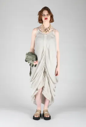 Ruched Dress in Lino and Viscosa Seta Desert