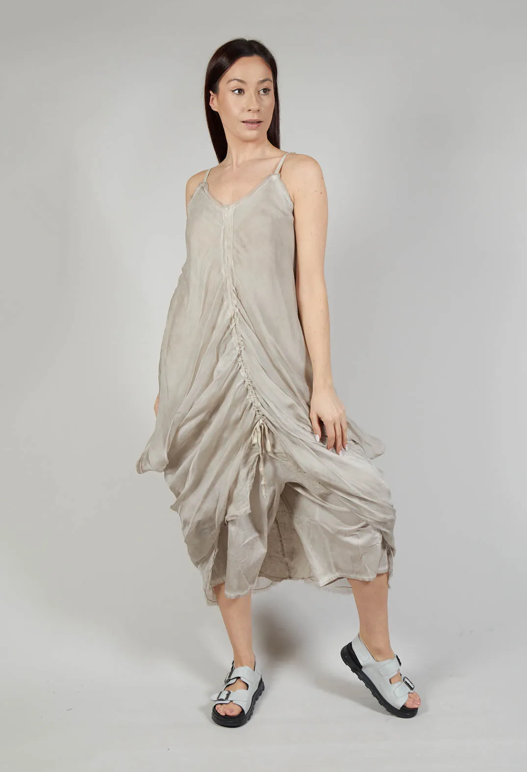 Ruched Dress in Lino and Viscosa Seta Desert